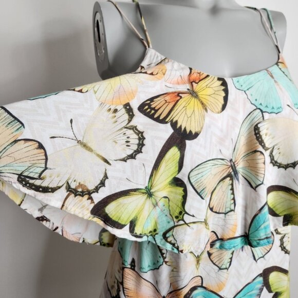 Farm Rio Butterfly Print Ruffle Bodice Thin Strap Mini Dress Size S - Picture 3 of 16